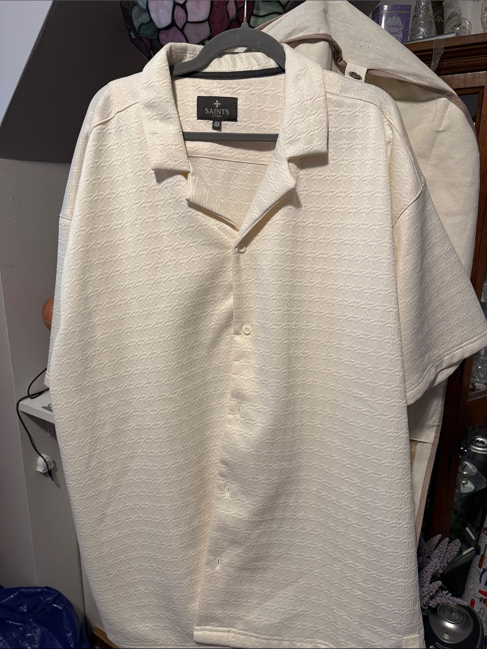 Cream Short-Sleeve Camp Collar Polo Shirt